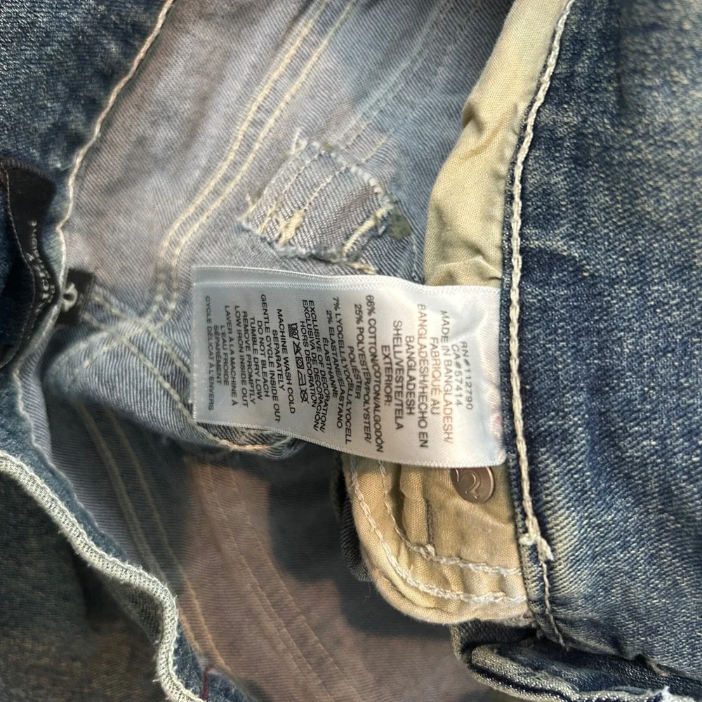 True Religion Ricky Relaxed Straight Denim Shorts Mens 32 Blue Jean Flap Pocket